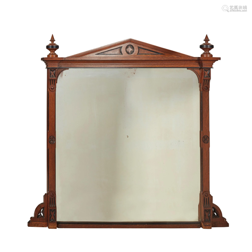 VICTORIAN OAK OVERMANTEL MIRROR 19TH CENTURY