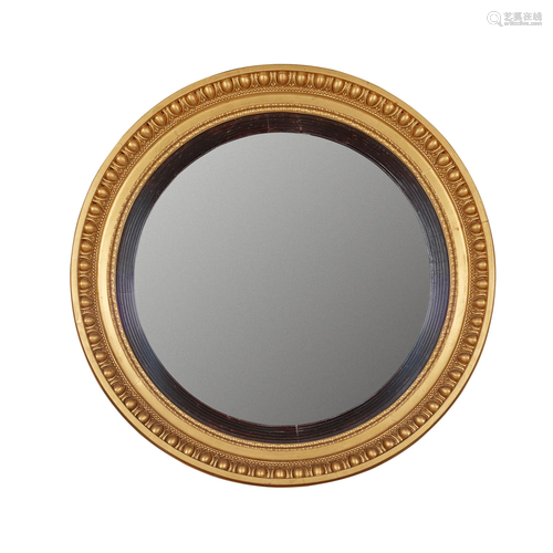 REGENCY GILTWOOD AND EBONISED CONVEX MIRROR EARLY …