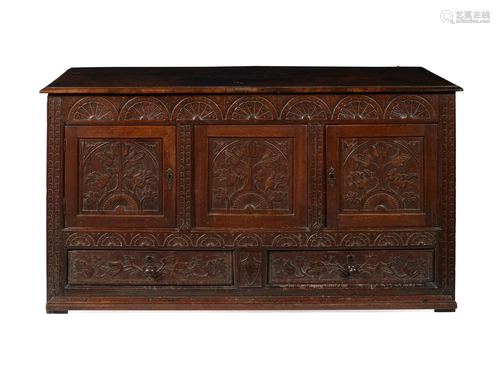 CARVED OAK MULE CHEST LATE 17TH CENTURY WITH