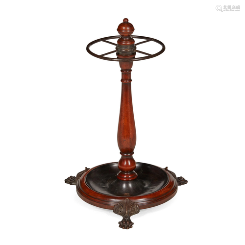 VICTORIAN MAHOGANY AND BRASS STICK STAND 19TH CENTURY