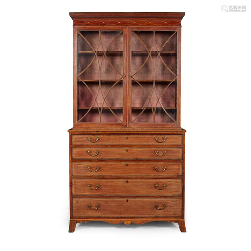 LATE GEORGE III MAHOGANY INLAID SECRETAIRE BOOKCASE