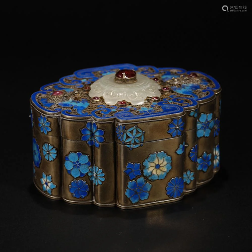 Silver Burnt Blue Powder Box in Qing Dynasty