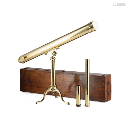 CASED BRASS 3-INCH REFRACTING TELESCOPE WITH TRIPOD