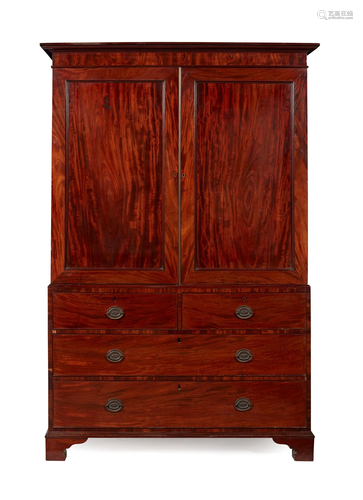 LATE GEORGE III MAHOGANY LINEN PRESS EARLY 19TH CENTURY