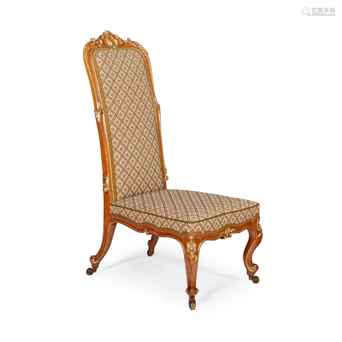 VICTORIAN PARCEL GILT WALNUT PARLOUR CHAIR MID 19TH