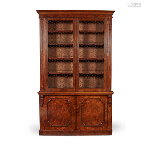 VICTORIAN WALNUT LIBRARY BOOKCASE 19TH CENTURY