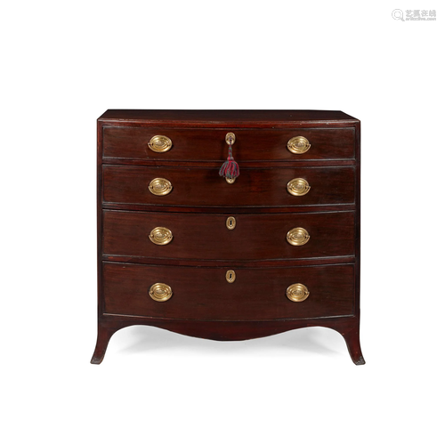 LATE GEORGE III MAHOGANY BOWFRONT CADDY-TOP CHEST OF