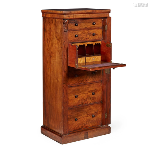 VICTORIAN WALNUT WELLINGTON SECRETAIRE CHEST OF…