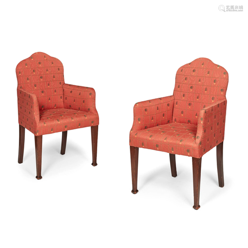 PAIR OF NEAT-SIZED MAHOGANY FRAMED UPHOLSTERED