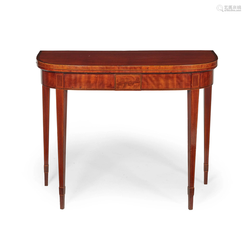 LATE GEORGE III MAHOGANY, AMARANTH, AND LINE INLAID