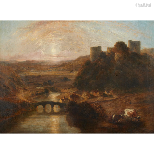 ENGLISH SCHOOL C.1830 A PANORAMIC RIVER LANDSCAPE WITH