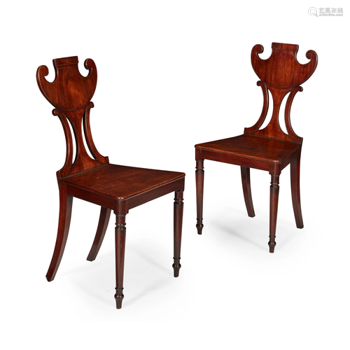 PAIR OF REGENCY MAHOGANY HALL CHAIRS EARLY 19…