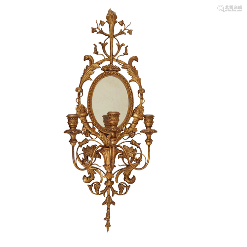 PAIR OF NEOCLASSICAL STYLE GILTWOOD AND MIRRORED WALL