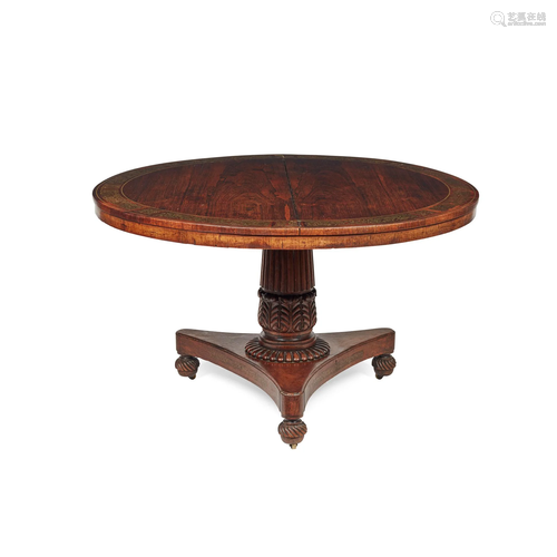 Y REGENCY ROSEWOOD AND BRASS INLAID CENTRE TABLE EARLY