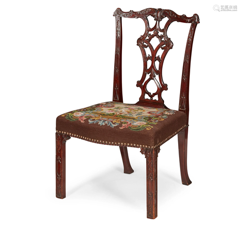 GEORGE III MAHOGANY AND NEEDLEWORK SIDE CHAIR 18TH