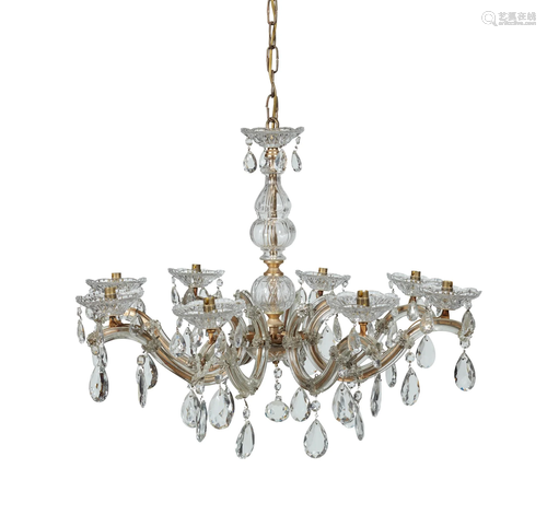 PAIR OF EIGHT BRANCH CUT GLASS CHANDELIERS 20TH CENTURY