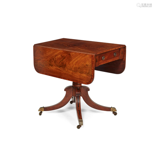 LATE GEORGE III MAHOGANY, SATINWOOD, AND INLAY PEDESTAL