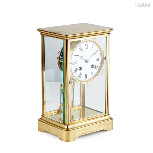 FRENCH BRASS FOUR GLASS MANTEL CLOCK, JAPY FRERES & CO.