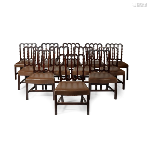 SET OF FOURTEEN GEORGIAN STYLE MAHOGANY DINING CHAIRS,