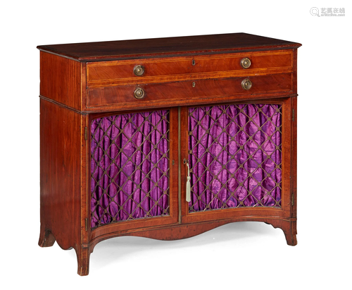 GEORGE III MAHOGANY, FRUITWOOD, AND BRASS CONCAVE