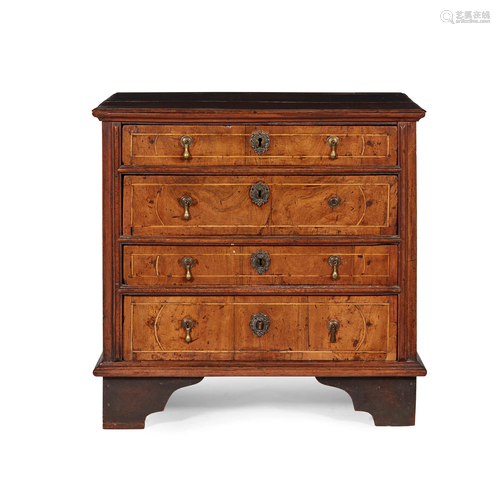 WILLIAM AND MARY WALUT AND OAK LINED INLAID CHEST OF