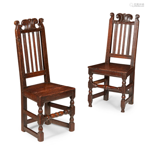 PAIR OF CHARLES II OAK HALL CHAIRS 17TH CENTURY