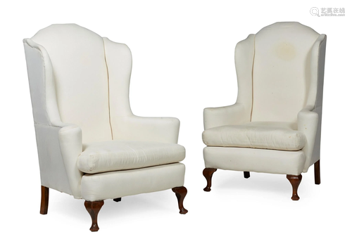 PAIR OF GEORGE I STYLE WINGBACK ARMCHAIRS LATE 19TH/