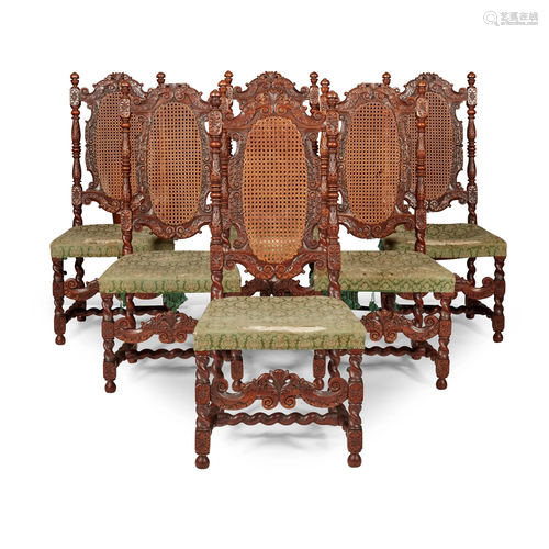 SET OF EIGHT CAROLEAN STYLE WALNUT DINING CHAIRS 19TH