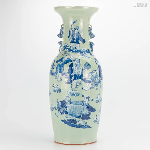 A Chinese vase with blue-white decor of immortals.