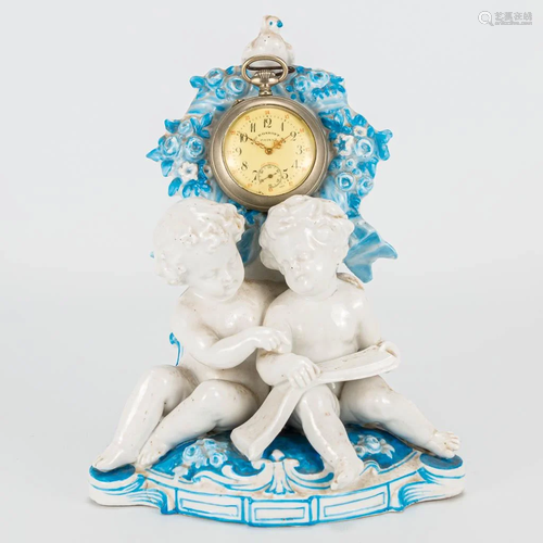 A pocket watch stand made of porcelain with hand