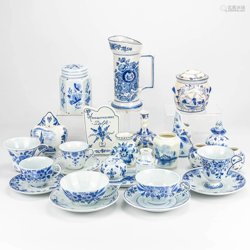 An assembled collection of blue-white Delft porcelain.