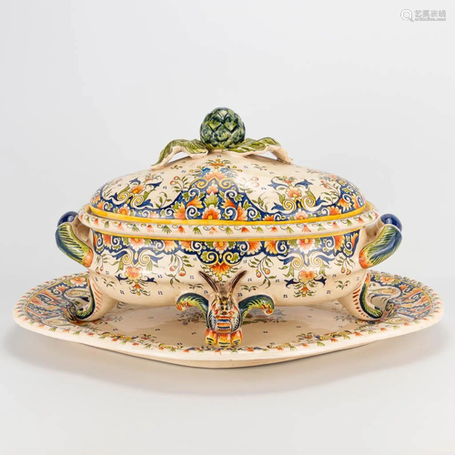 An exceptionally large faience tureen made in Rouen,