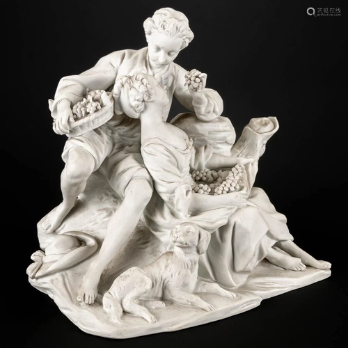 A romantic scene made of biscuit porcelain and marked