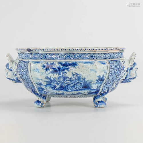 A faience blue-white tureen marked Pauline Santerne,