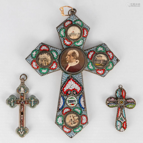 A collection of 3 crucifixes made of micromosaics.