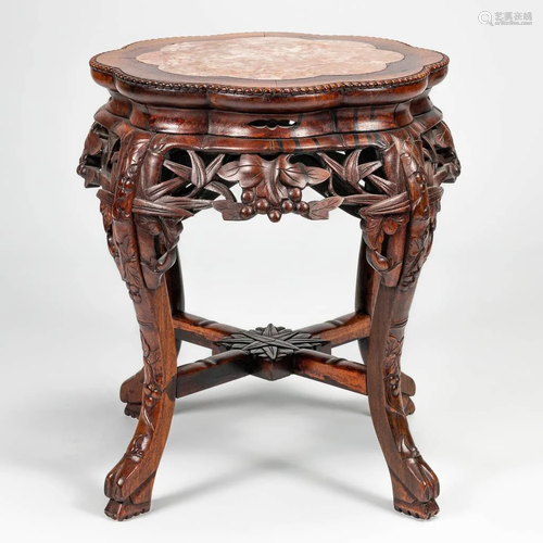 A side table made of Chinese hardwood and with marble