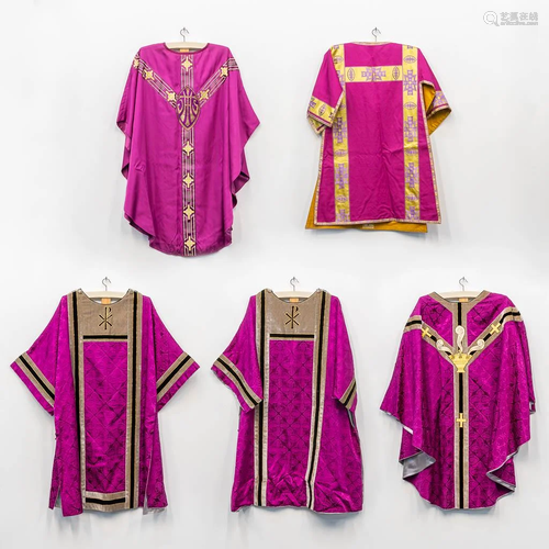 A collection of 5 Chasubles, the second half of the