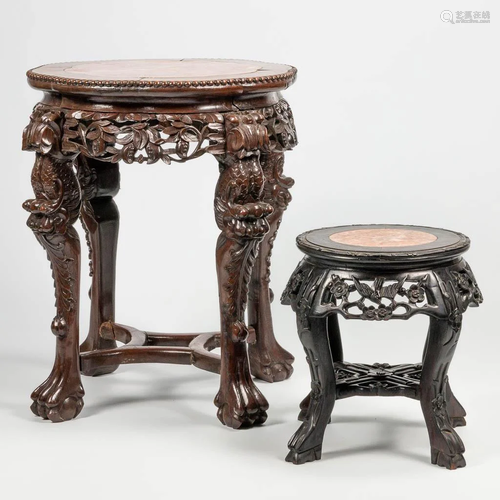 A collection of 2 side tables made of Chinese hardwood