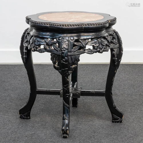 An Oriental, Chinese hardwood side table with marble