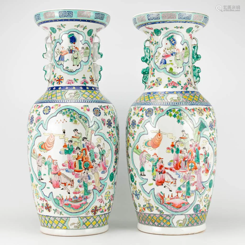 A pair of Chinese vases with decor of wise men,