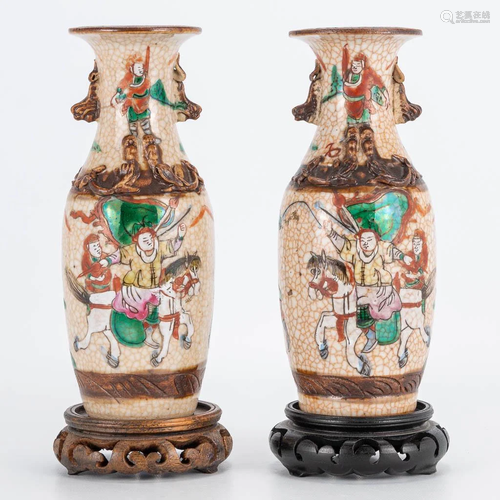 A pair of small Chinese vases Nanking with warrior