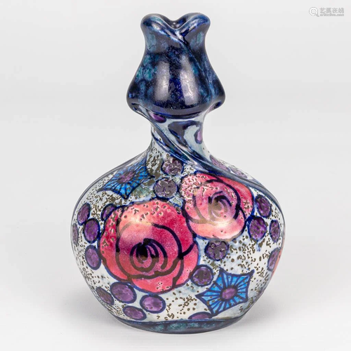 A glazed vase with flower decor, Ampohra Teplitz. Not