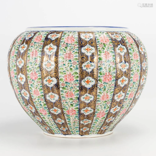 A large Japanese cache-pot, with hand-painted floral