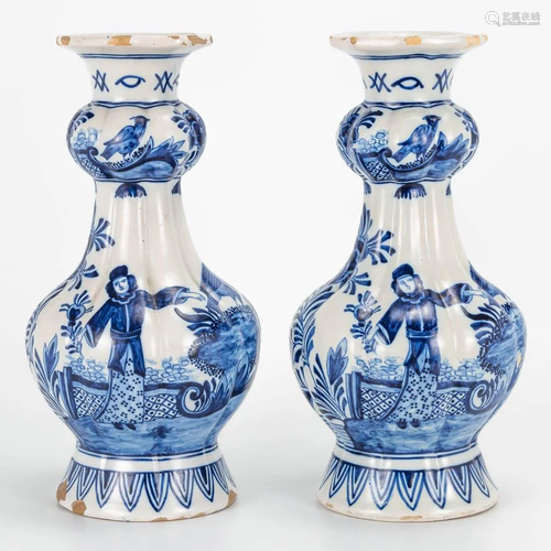 A pair of blue-white display vases made in Delft and