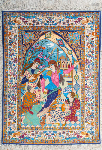 A figurative Oriental carpet, Tabriz, made of silk and