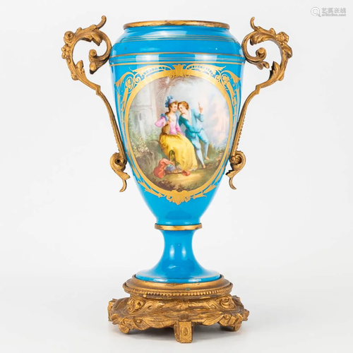 A bronze mounted Bleu de Celeste vase, Sevres, with