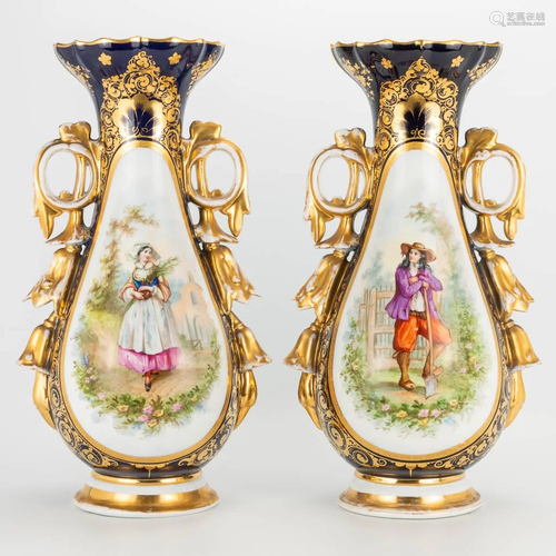 A pair of vases with hand-painted decor and marked CF,