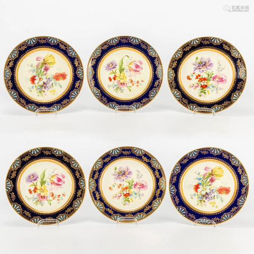 A set of 6 plates with hand-painted flower decor and