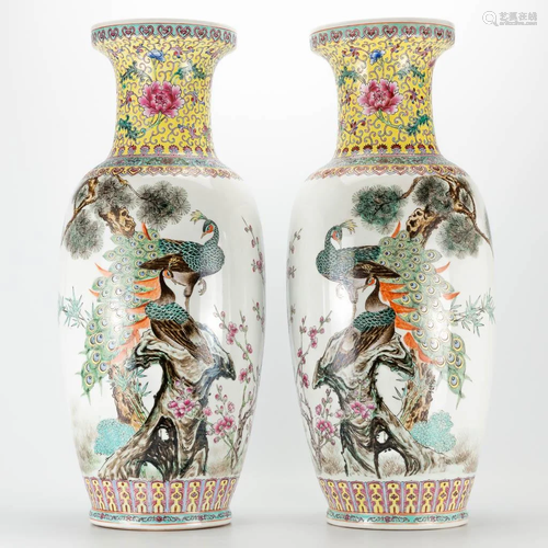 A pair of Chinese vases made of porcelain hand painted