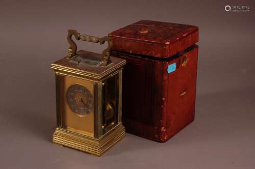 An Edwardian brass carriage repeater timepiece, with silvere...